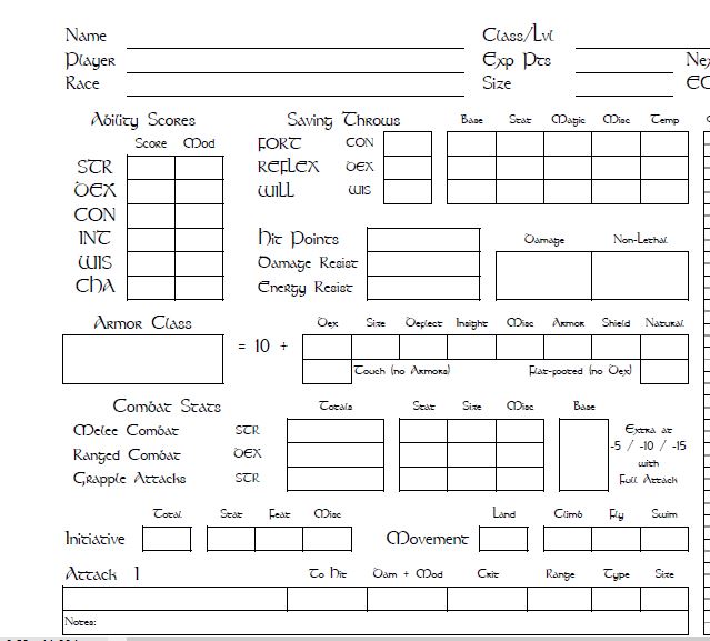 d&d monster character sheet