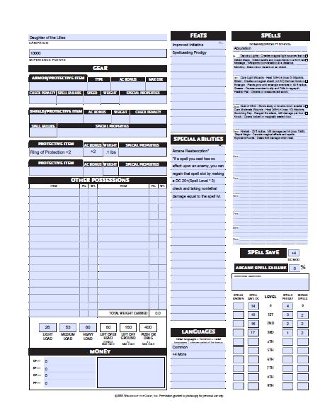 dnd character sheet online fillable