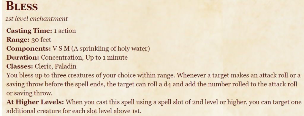 Bless 5e (5th Edition) In D&D Spells