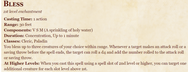 Bless 5e (5th edition) in D&D Spells